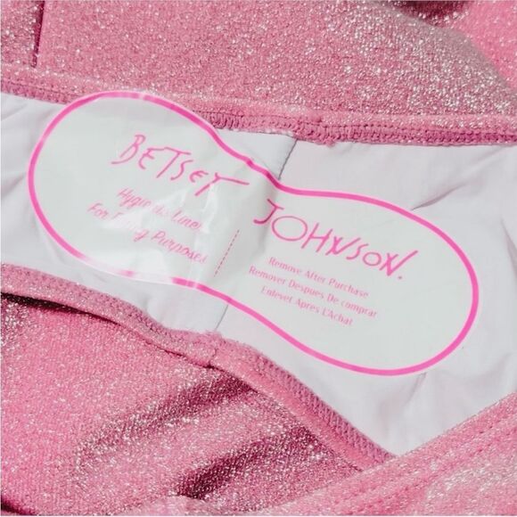 Betsey Johnson Barbie Pink Metallic Glitter Sweetheart Bow Keyhole Swimsuit - Picture 11 of 12